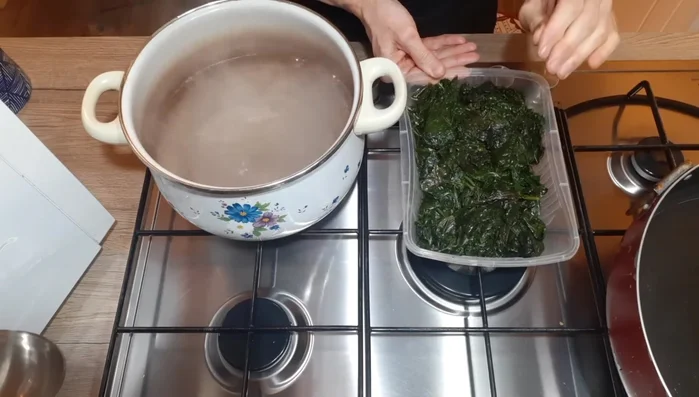 Nel frattempo, preparare il cavolo nero: pulire, lavare e lessare. Saltarlo in padella con olio e peperoncino. (188.61)