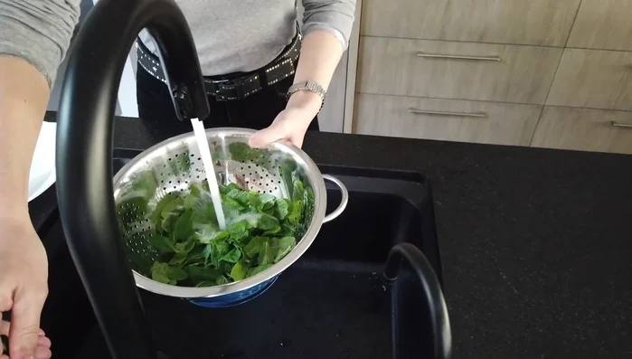 Lavare le foglioline di menta utilizzando uno scolapasta.
