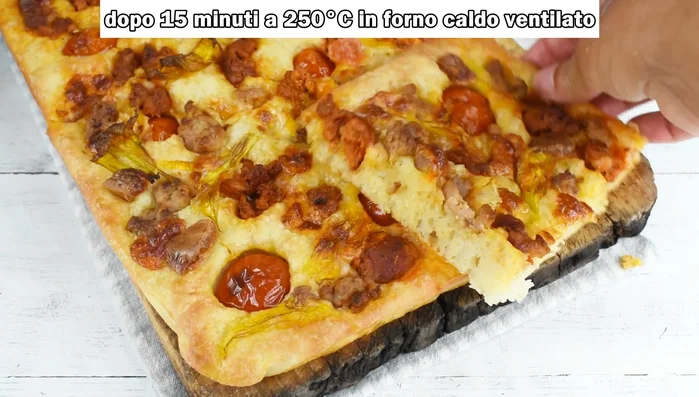 Cuocere in forno caldo ventilato a 250°C per circa 15 minuti.