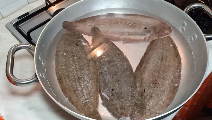 Cuocere le sogliole per 4-5 minuti dall'inizio dell'ebollizione. Schiumare se necessario.