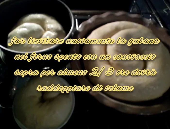 Lasciare lievitare nuovamente la gubana nel forno spento, coperta con un canovaccio, per almeno 2-3 ore fino al raddoppio del volume.